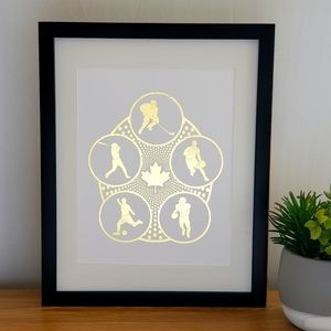 Real Gold Foil Print Sports Wall Art